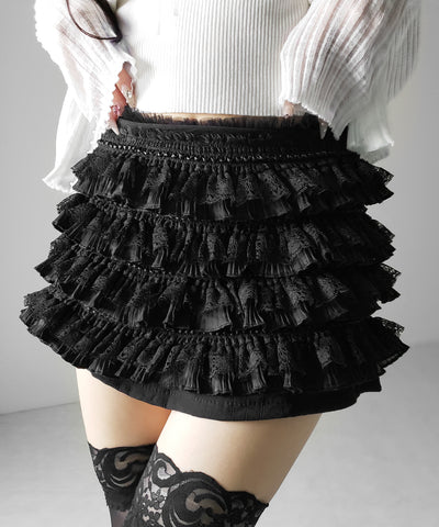 【  インパン裏地付 】フリルレースミニスカート ／ frill lace mini skirt