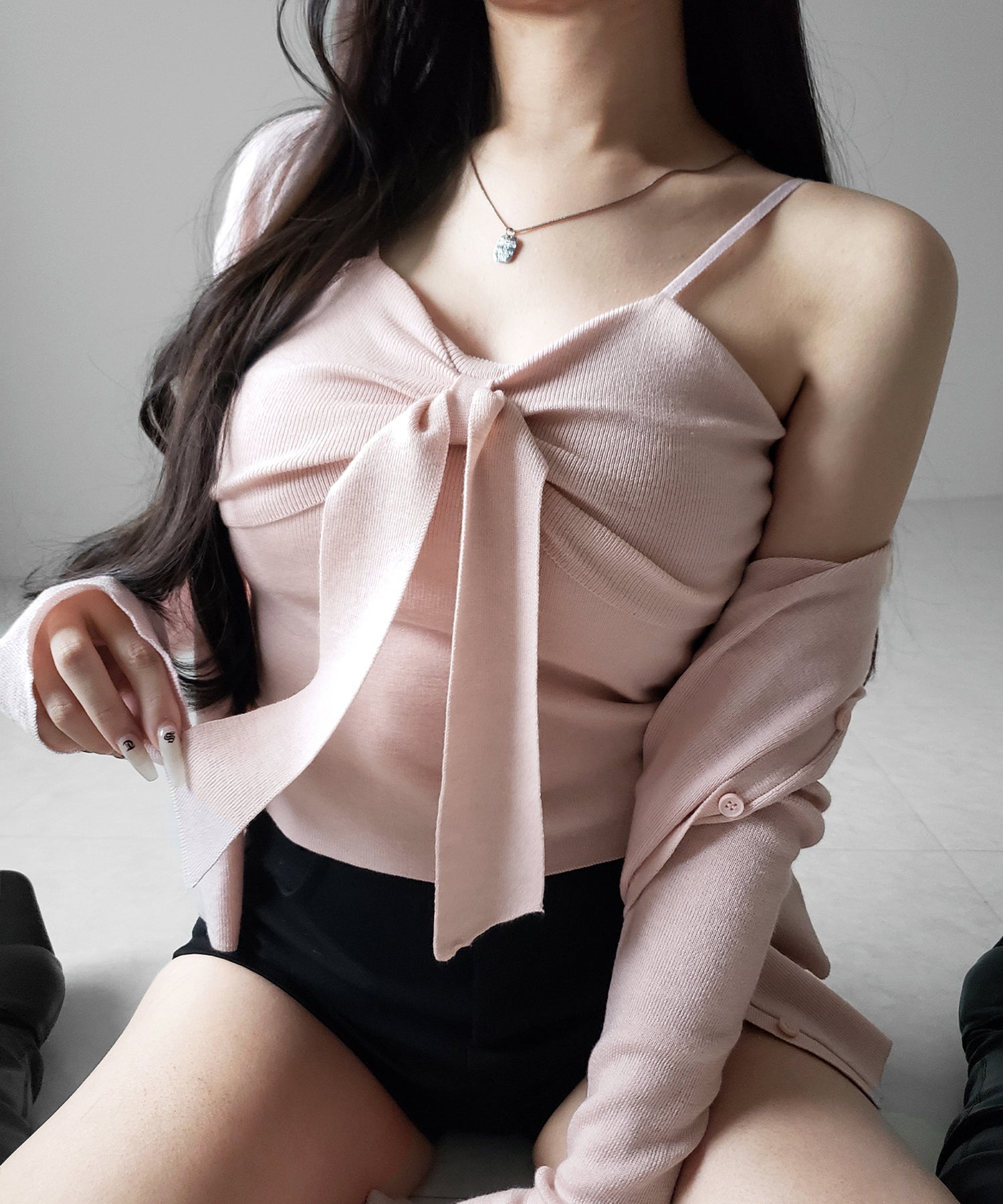 【 ２点セット 】リボンニットキャミソール ＋ カーディガンセット ／ribbon knit camisole + cardigan SET