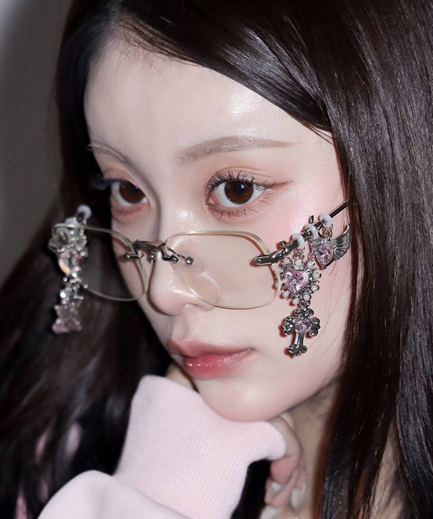 カスタムチャームリムレスメガネ ／custom charm rimless glasses