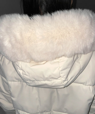 フェイクファーフード中綿ショートジャケット ／ fake fur hoodie fake down short jacket