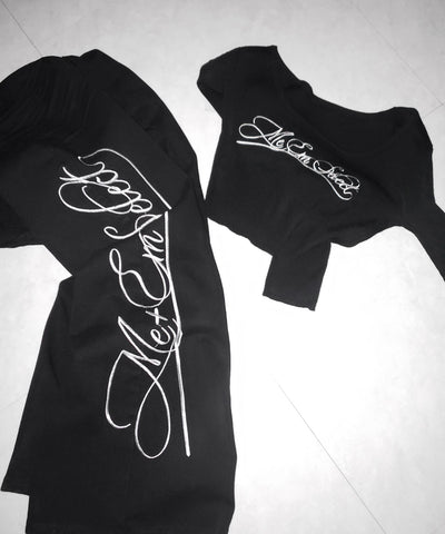 レタリングロゴ刺繍ハイウエストワイドブラックデニム ／ lettering logo embroidery high waist wide black denim