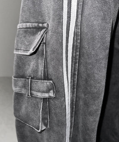 【 裾絞り可能２WAY 】サイドラインピグメントワイドカーゴスウェットパンツ ／ sideline pigment wide cargo sweatpants