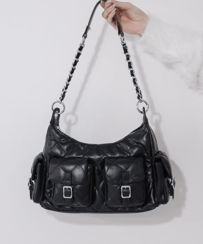 【 ２WAY 】アウトポケットキルティングチェーンショルダーバッグ ／ 2WAY out pocket quilting chain shoulder bag