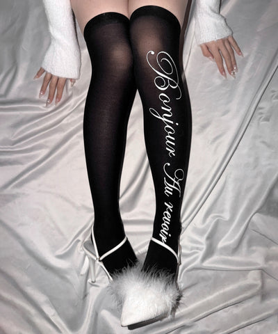 【 選べる３柄アソート 】レタリングロゴシアーニーハイソックス ／ lettering logo sheer knee high socks