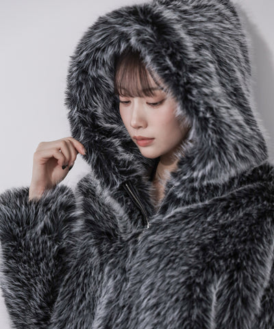 フェイクファーフーディミドルコート ／ fake fur hoodie middle coat