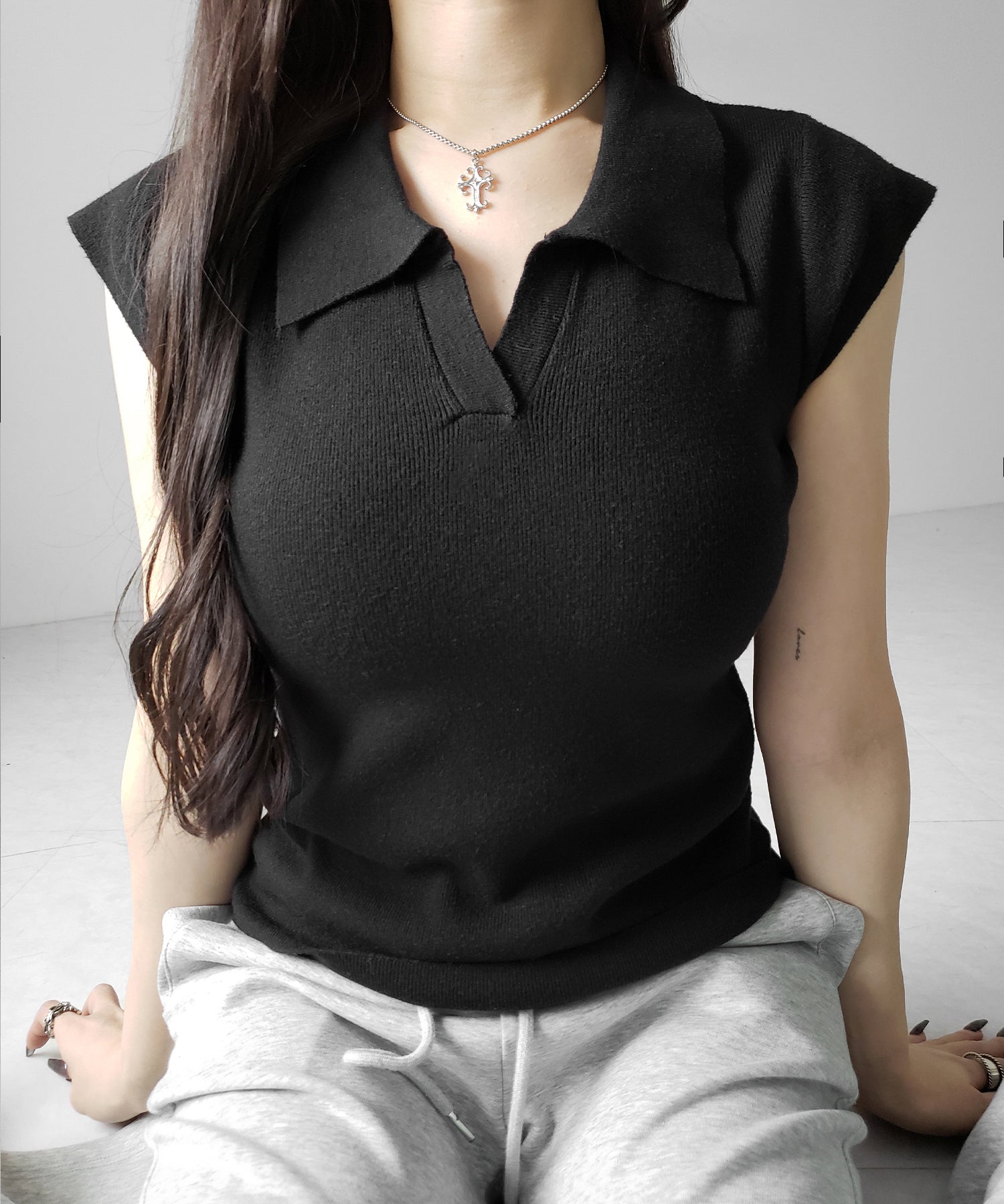 スキッパー半袖ニットトップス ／skipper short sleeve knit tops