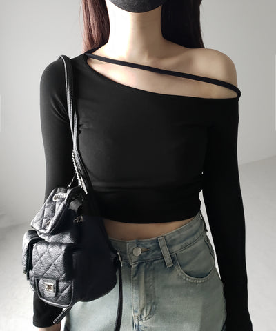 【 ３color 】ストラップワンショルダーショートカットソートップス ／ strap one shoulder short cutsew tops