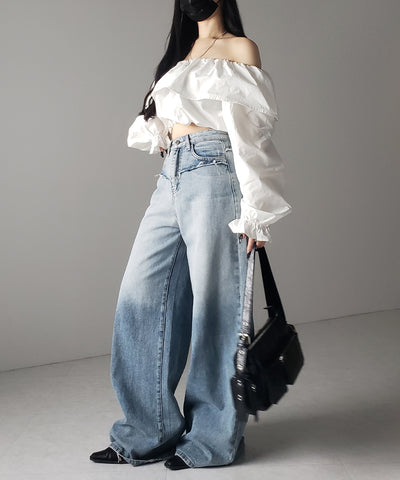 【 ２color 】オフショルダーフリルショートブラウス ／off shoulder frill short blouse