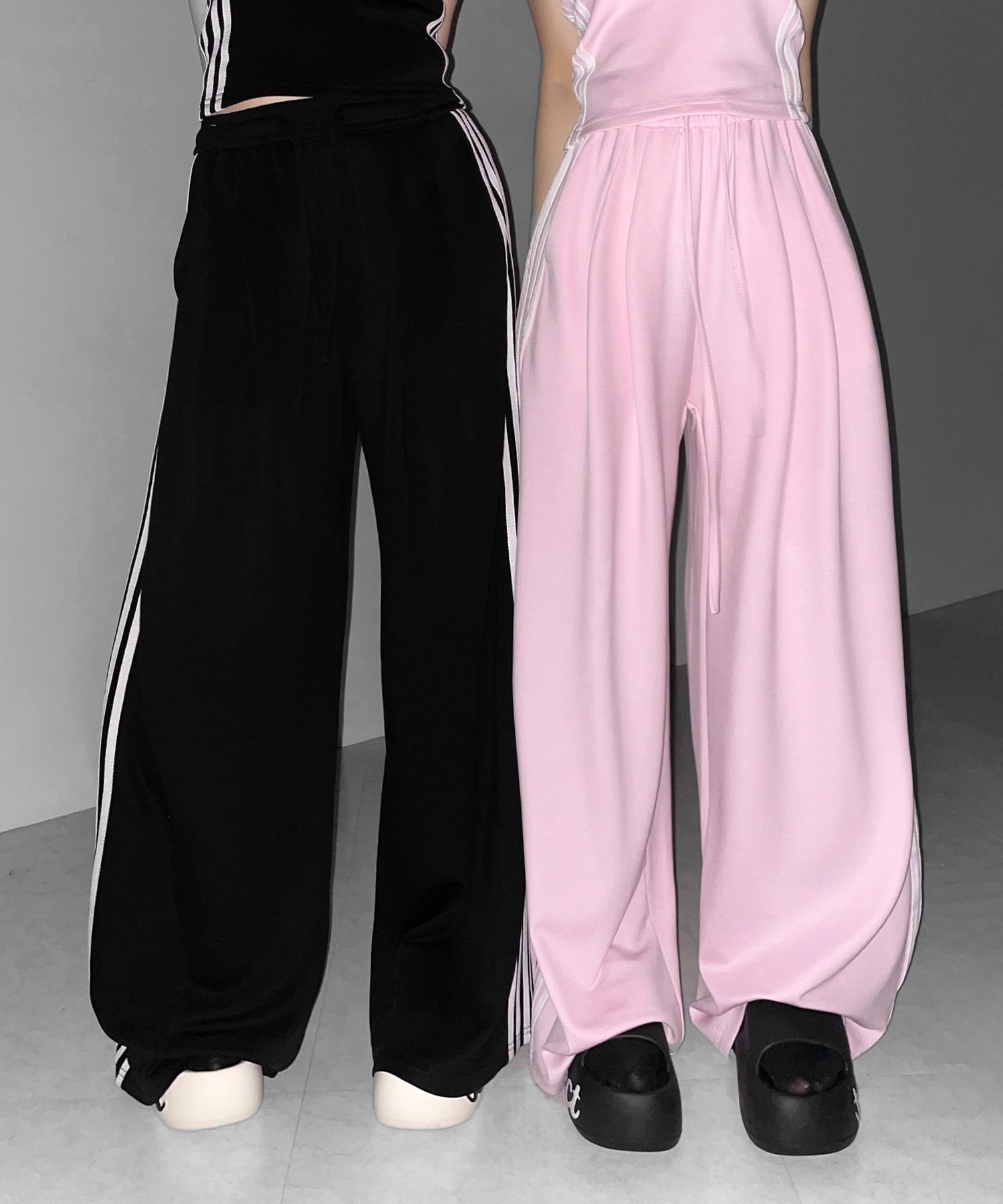 【 セットアップ 】サイドラインベアトップ＋タックワイドカットソーパンツ SETUP ／ ( SETUP ) sideline bare top + tack wide cutsew pants