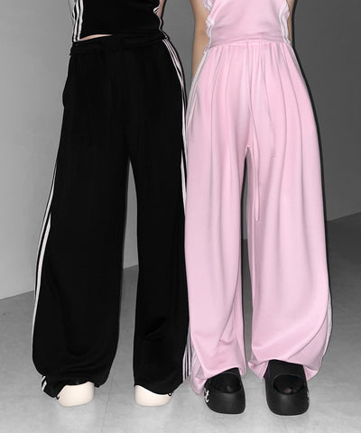 【 セットアップ 】サイドラインベアトップ＋タックワイドカットソーパンツ SETUP ／ ( SETUP ) sideline bare top + tack wide cutsew pants