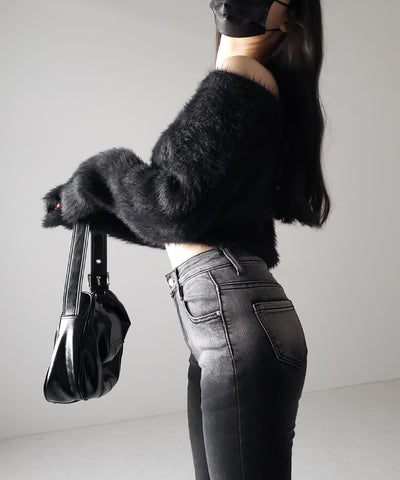 【４size 】ブリーチグラデーションストレッチブラックフレアデニム ／ bleach gradation stretch black flare denim