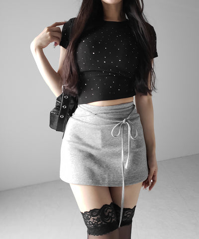 【 インパン裏地付き 】ストリングリボンミニスカート ／ string ribbon mini skirt