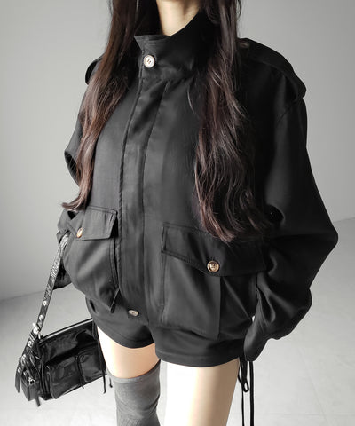 スタンドカラーオーバーショートトレンチコート ／ stand collar over short trench coat