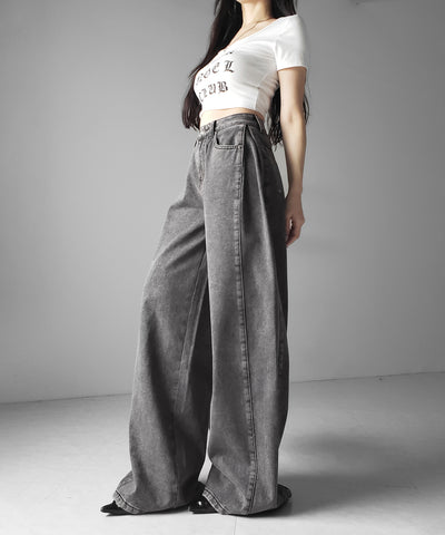 ヴィンテージライクウォッシュカーブワイドデニム ／ vintage like wash curve wide denim