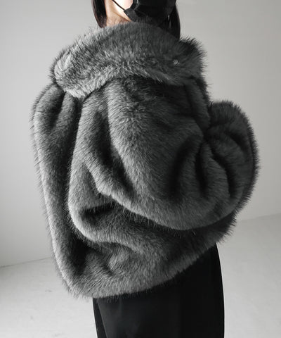 スタンドカラーミックスファーショートコート ／ stand-collar mix fur short coat