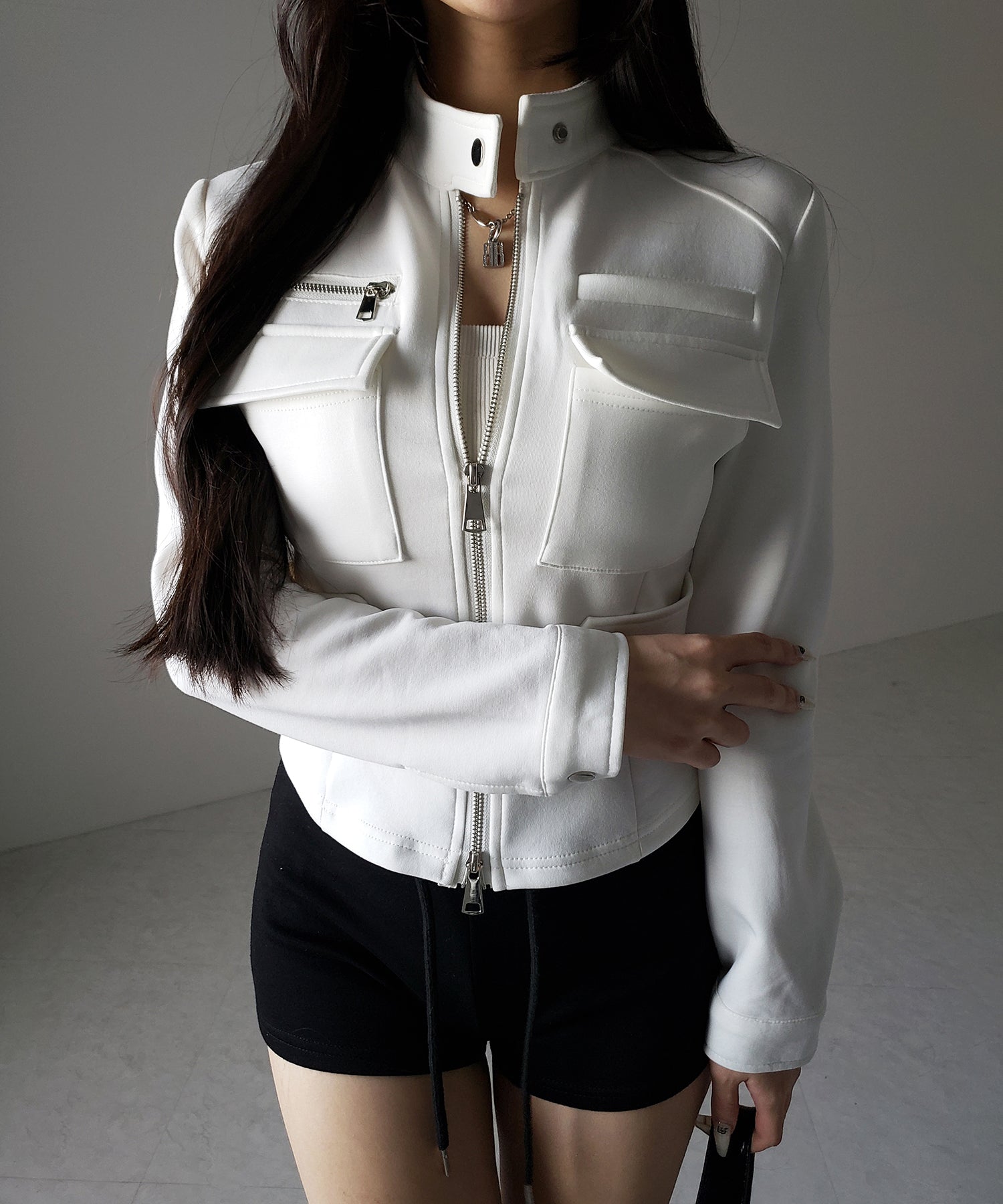 アウトポケットジップアップスリムカットジャケット ／ out pocket zip up slim cut jacket