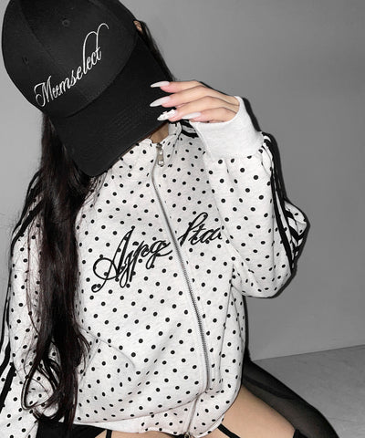 レタリングロゴ刺繍ドットラインオーバースウェットブルゾン ／ lettering logo embroidery dot line over sweat blouson