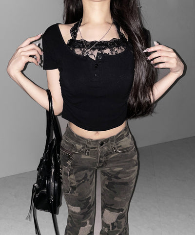 ヴィンテージカモフラ迷彩ダメージフレアデニムパンツ ／ vintage camouflage damage flared denim pants