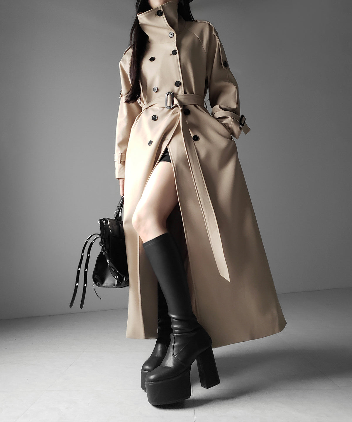 ２WAYスタンドカラーオーバーロングトレンチコート ／ 2WAY stand collar over long trench coat