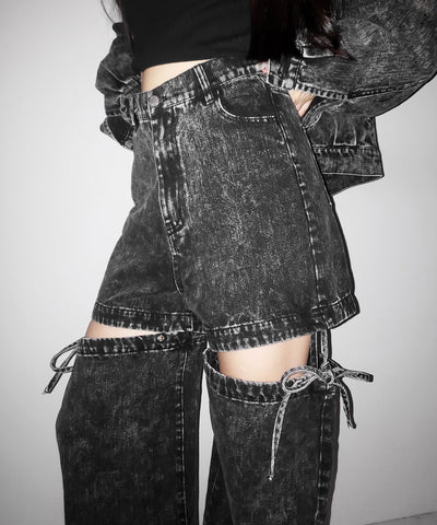【 セットアップ着用可能 】２WAYヴィンテージケミカルブリーチカットアウトリボンデニム ／ 2WAY vintage chemical bleach cutout ribbon denim