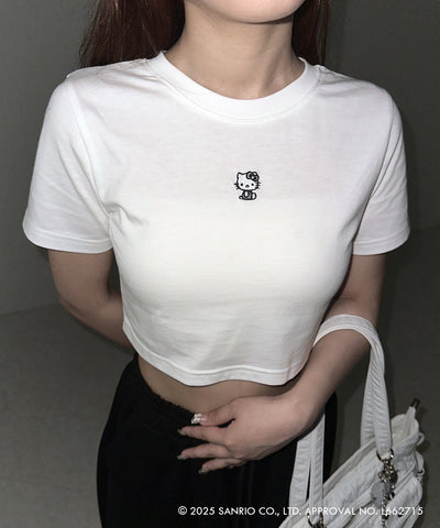 【 HELLO KITTY × me+em select 】ハローキティミニ刺繍チビＴシャツ ／ Hello Kitty mini embroidery chibi T-shirt 【セットアップ着用可能 】