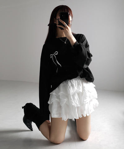 【 インパン裏地付 】３段クリンクルシアーフリルボリュームミニスカート ／ crinkle sheer frill volume mini skirt