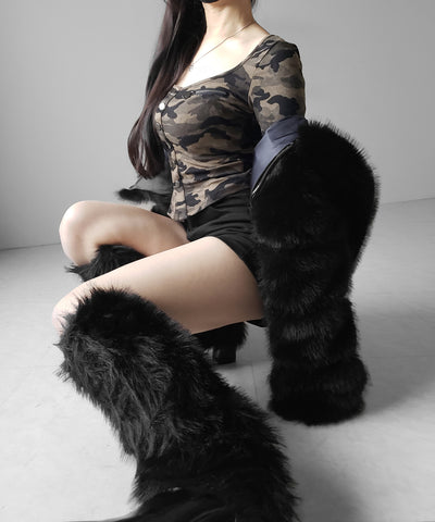 カモフラアウトポケットスクエアネック長袖スリムTシャツ ／ 　camouflage out pocket square neck long sleeve slim T-shirt