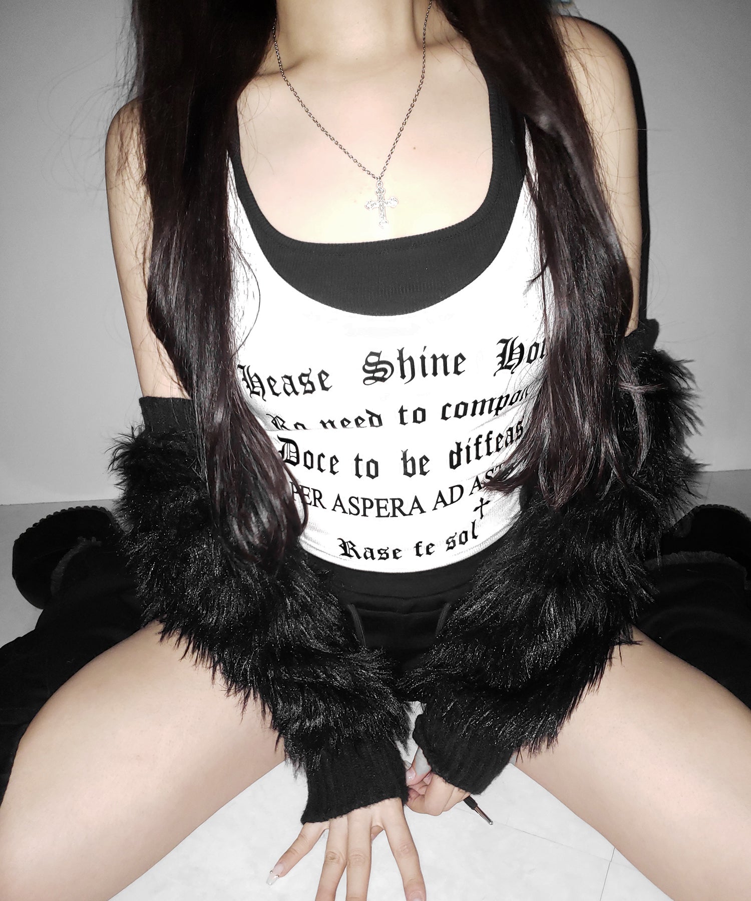 【 ２color 】グランジロゴレイヤードキャミソールトップス ／ grunge logo layered camisole tops