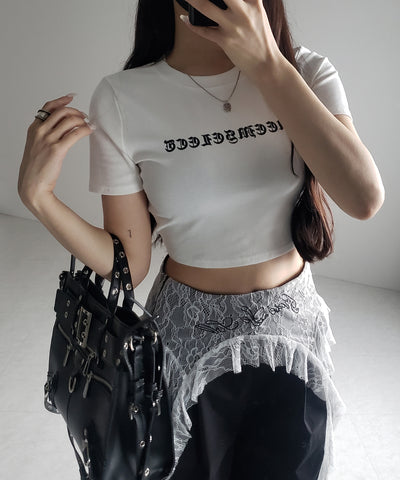 【 ２color 】グランジロゴショートちびTシャツ ／ grunge logo short chibi T-shirt