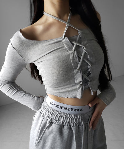 ウエストグランジロゴスウェットワイドパンツ ／ waist grunge logo sweat wide pants