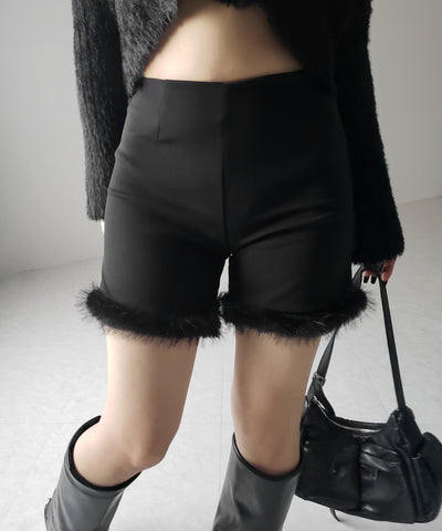 【 ４size 】ヘムフェザーバイカーショートパンツ ／ hem feather biker short pants