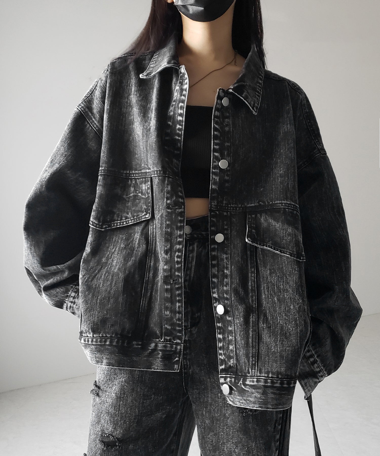 【 デニムセットアップ着用可能 】ヴィンテージケミカルブリーチタックダメージワイドデニム ／ vintage chemical bleach tuck damage wide denim