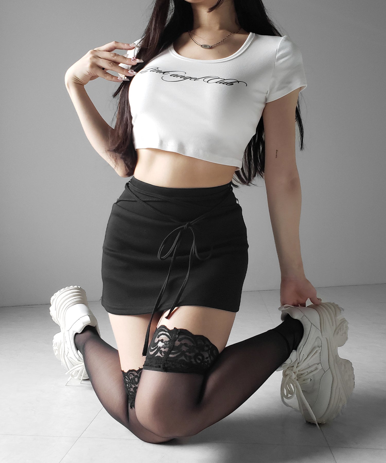 【 インパン裏地付き 】ストリングリボンミニスカート ／ string ribbon mini skirt