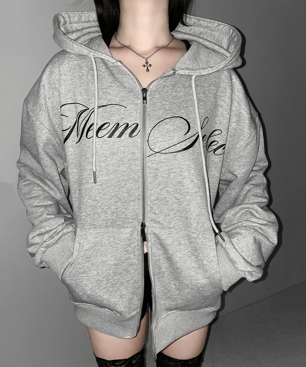 【 セットアップ可能 】レタリングロゴプリントダブルジップビッグパーカー ／ lettering logo print double zip BIG hoodie