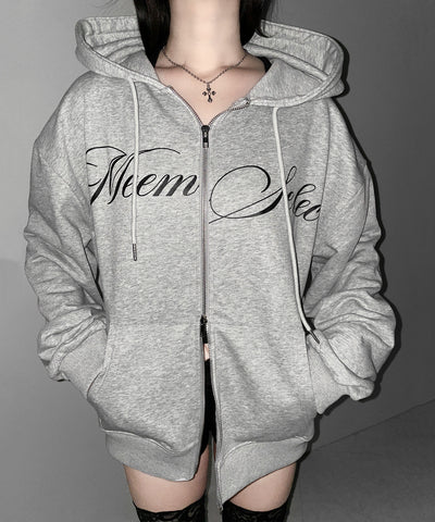 【 セットアップ可能 】レタリングロゴプリントダブルジップビッグパーカー ／ lettering logo print double zip BIG hoodie