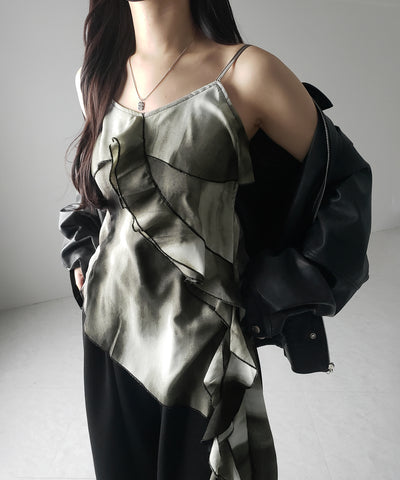 タイダイサテンアシンメトリーフリルキャミソールビスチェ ／ tiedye satin asymmetry frill camisole bustier