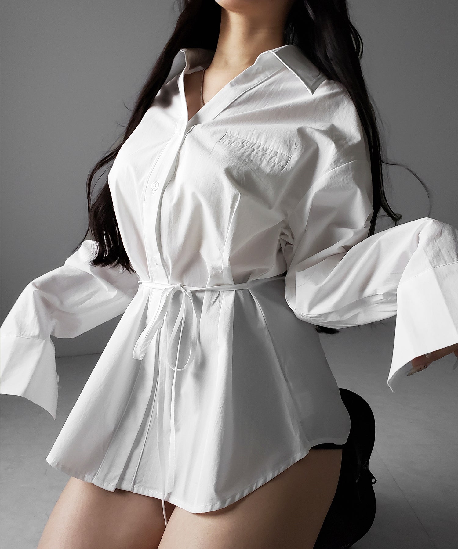 ストラップリボンレディフレアシャツ ／ strap ribbon lady flare shirts