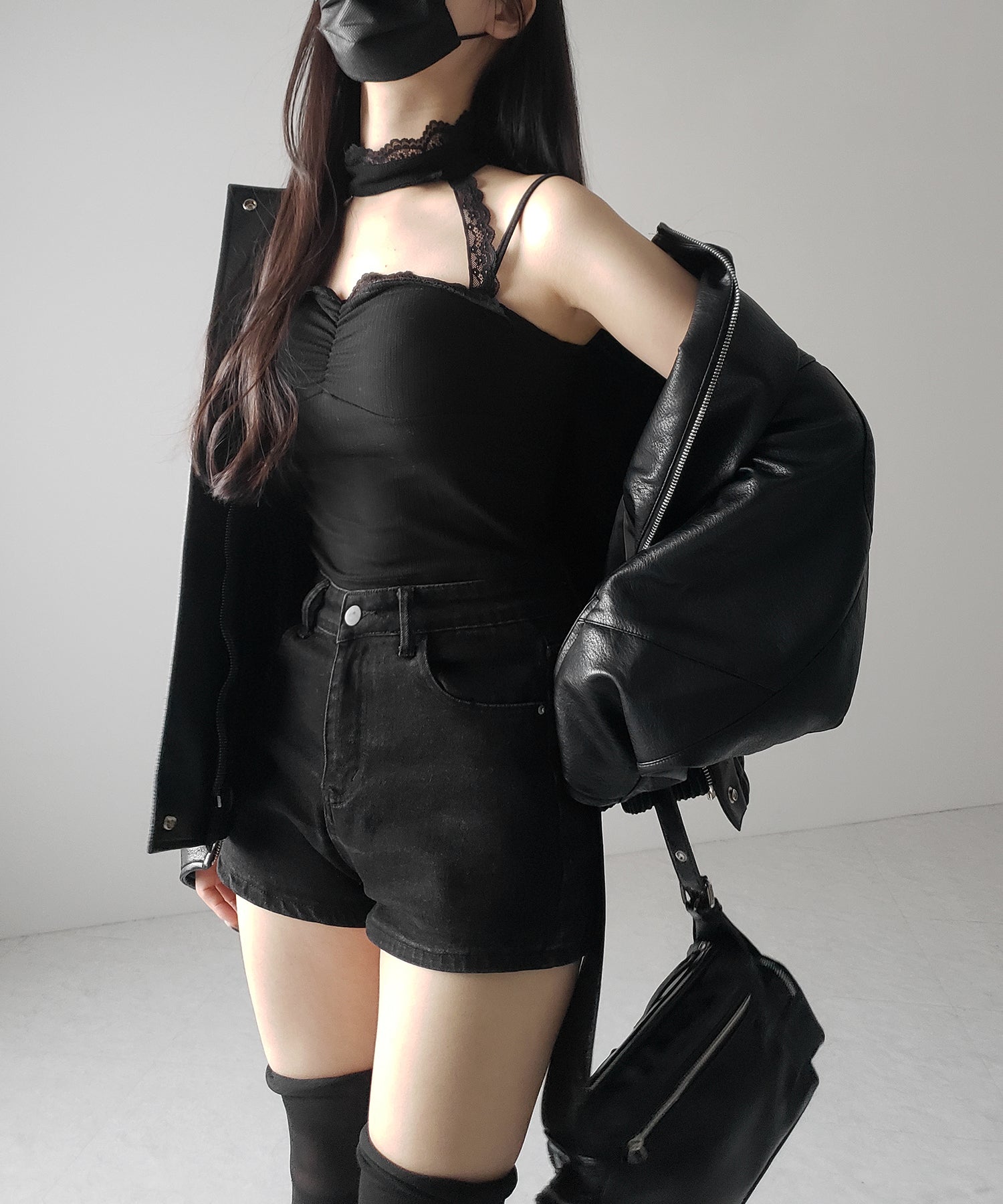 【 ２color ／ カップ付 】レースチョーカーストラップリブキャミソール ／ lace choker strap lib camisole
