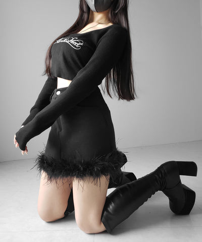 【 インナーパンツ裏地付 】ファードッキングウールライクレディミニスカート ／ fur docking woollike lady mini skirt