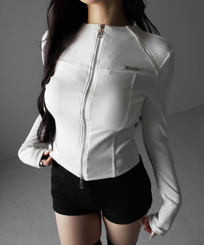 ダブルジップバイカースリムトップス ／ double zip biker slim tops