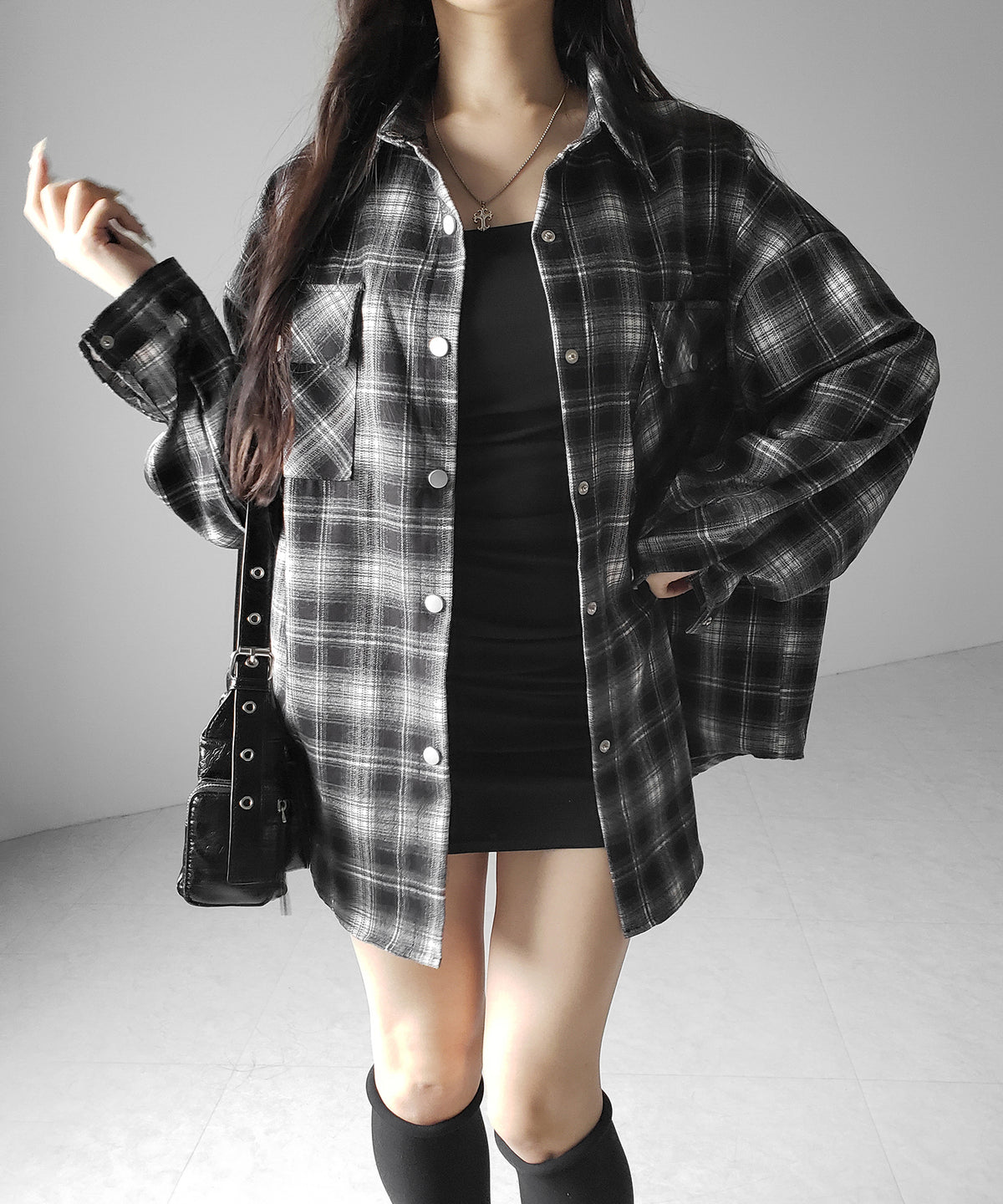 ブラックチェックオーバーフランネルシャツ ／ black check over flannel shirts