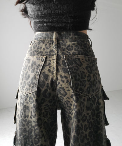 【 ２color ／ ４size 】レオパードヴィンテージタックワイドカーゴデニム ／ leopard vintage tuck wide cargo denim