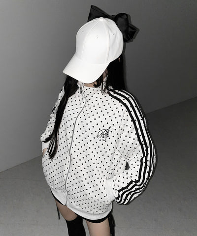 胸ロゴ刺繍ドットラインオーバースウェットブルゾン ／ chest logo embroidery side dot line over sweat blouson