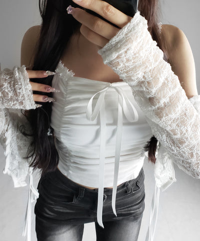 シャーリングギャザーフロントリボンキャミソール ／ shirring gather front ribbon camisole