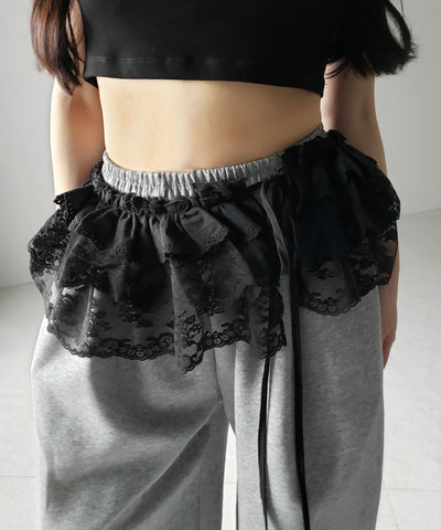 【 ２color 】ストラップリボンレースフリルミニ巻きスカート ／ strap ribbon lace frill mini wrap skirt