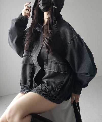 【 ２color 】ヴィンテージデニムダブルジップフードブルゾン ／ vintage denim double zip hoodie blouson
