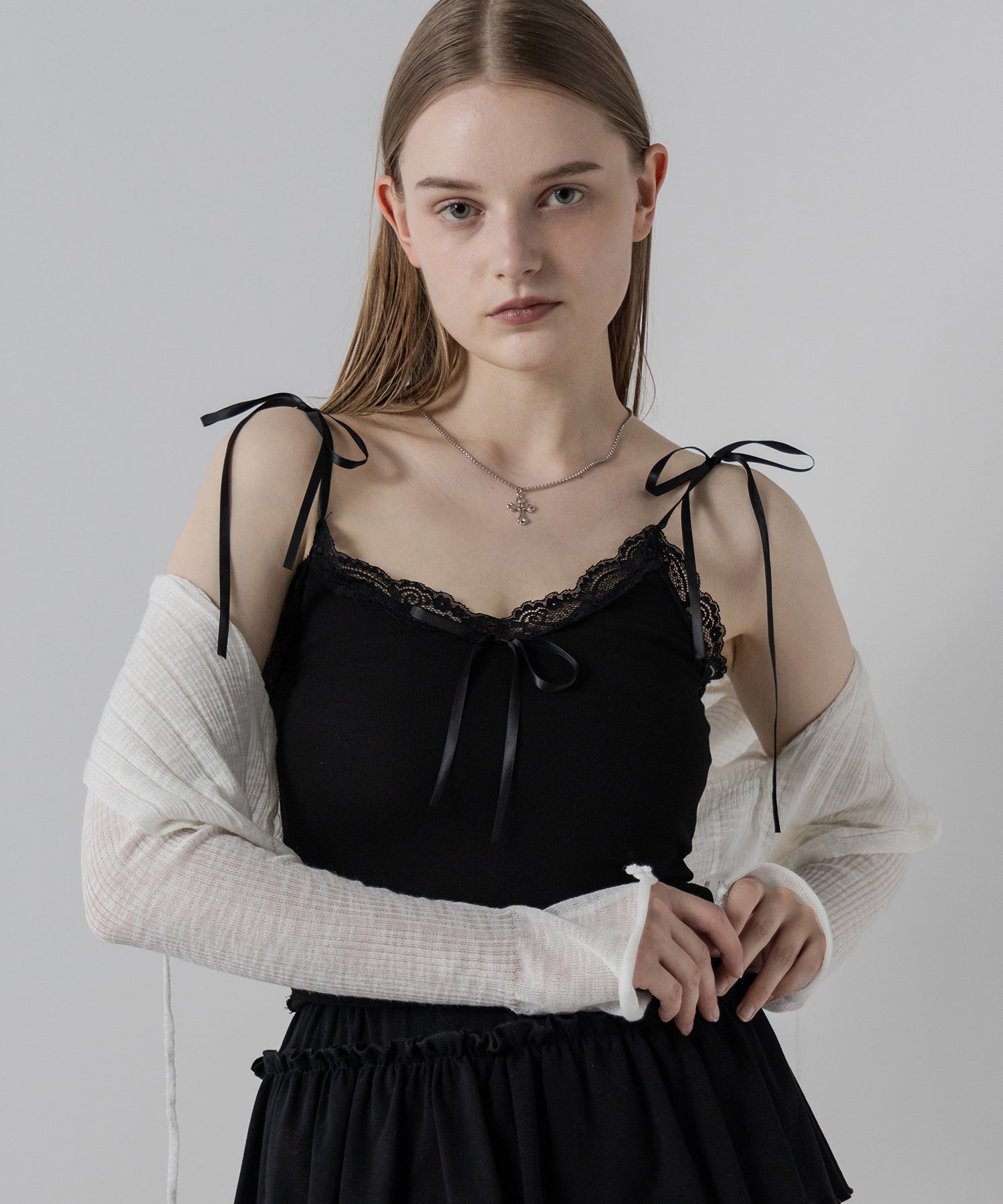 【 ４color 】３サテンリボンレースリブキャミソール ／ three satin ribbon lace lib camisole