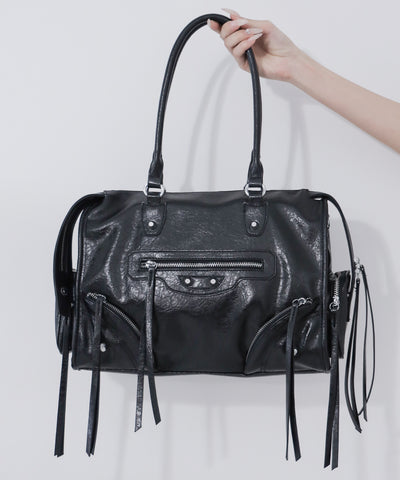 【 ショルダーストラップ付き２WAY 】アウトポケットヴィンテージダブルジップボストンショルダーバッグ ／out pocket vintage double zip boston shoulder bag