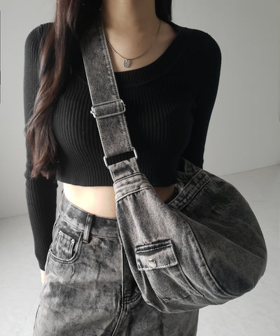 【 ２color 】ブラックタグヴィンテージデニムショルダーバッグ ／ black tag vintage denim shoulder bag