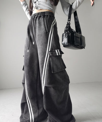 【 ２color ／裾絞り可能２WAY 】ピグメントヴィンテージサイドラインタックワイドスウェットパンツ ／ pigment vintage sideline tuck wide sweatpants